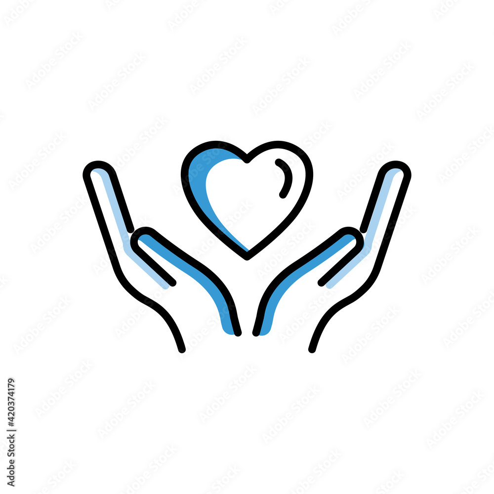 Hand icon with heart. Two Tone line colored Design. the icon can be used for application icon, web icon, infographic, Editable stroke. Design template vector Hand icon with heart. Two Tone line colored Design. the icon can be used for application icon, web icon, infographic, Editable stroke. Design template vector
