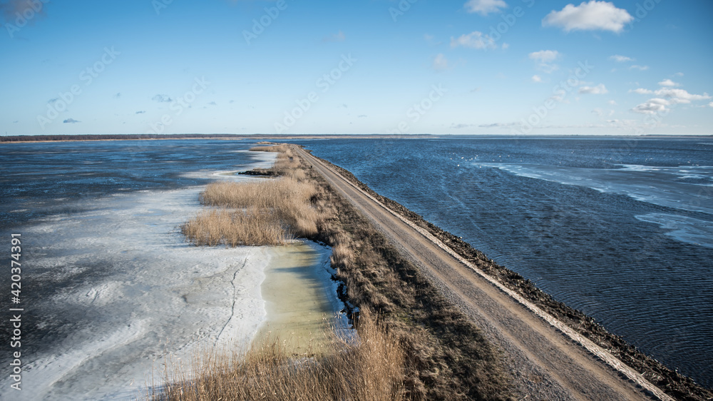 Artificial sand path in Lake Liepaja, Latvia.