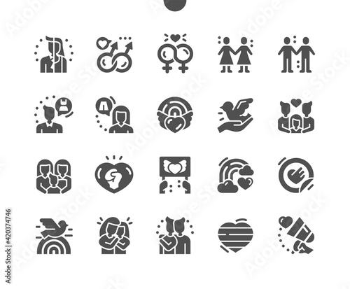 LGBT or GLBT. Rainbow heart. Transgender. Rights, social, relationship, together, gender, human, pride, nontraditional and orientation. Vector Solid Icons. Simple Pictogram