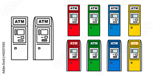 銀行ATMのベクターアイコンイラストセット白背景