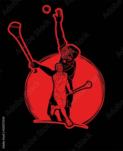 Hurling sport players action. Hurley sport cartoon graphic vector