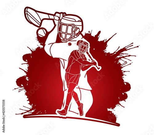 Hurling sport players action. Hurley sport cartoon graphic vector