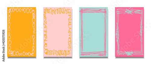 Simple vector set of abstract background template, frame, story. Pink blue colors. For the design of the cover, flyer, brochure.