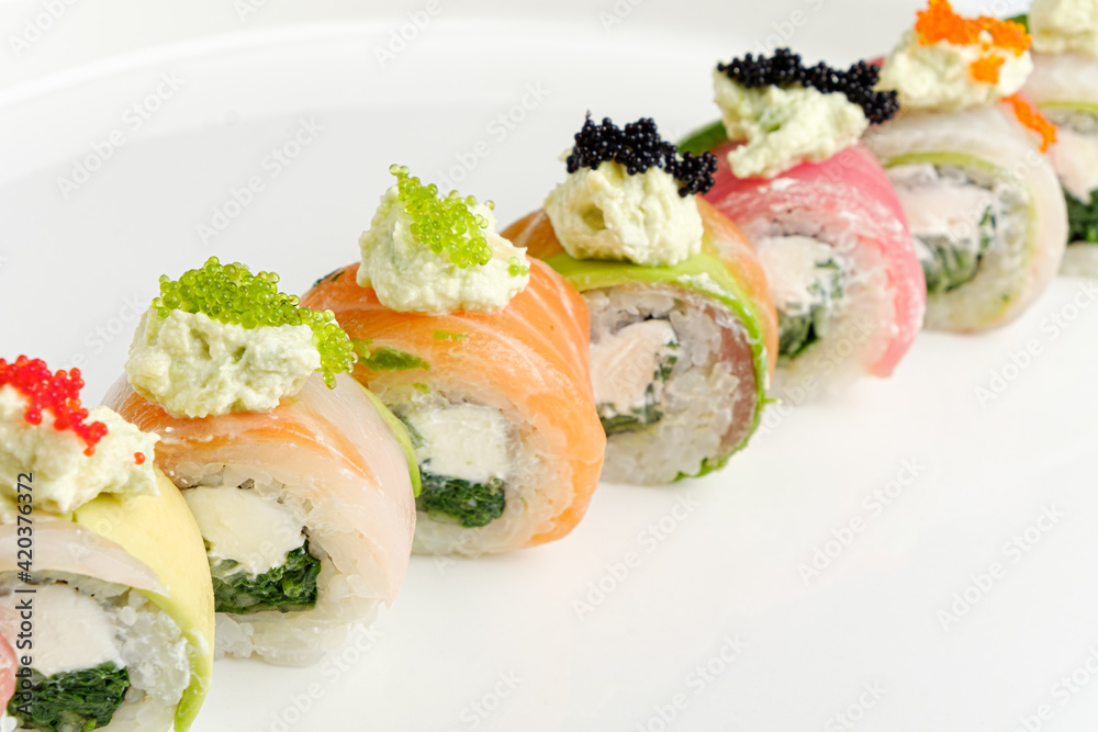 sushi set on the white plate sushi set on the white plate