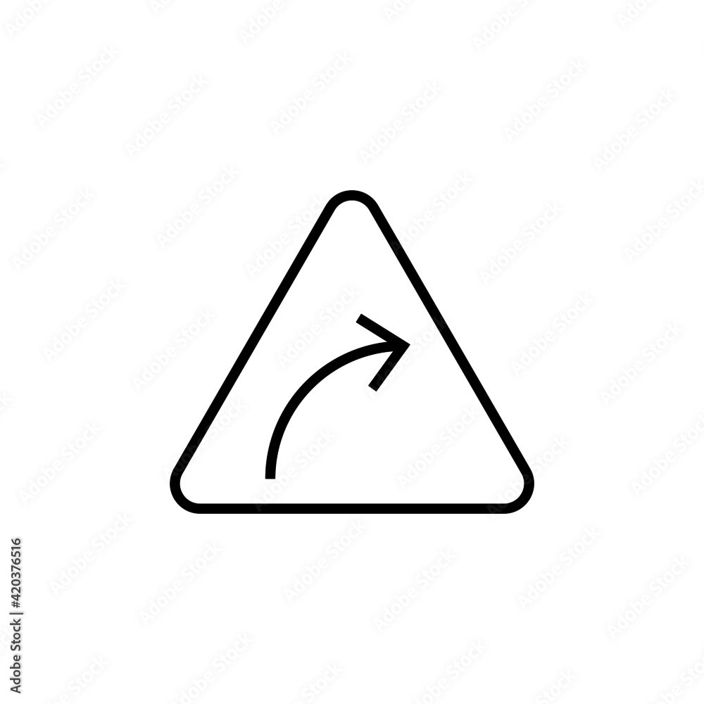 Right curve road sign, icon icon, isolated on white background Right curve road sign, icon icon, isolated on white background