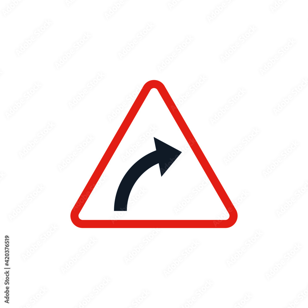 Right curve road sign, icon icon, isolated on white background Right curve road sign, icon icon, isolated on white background