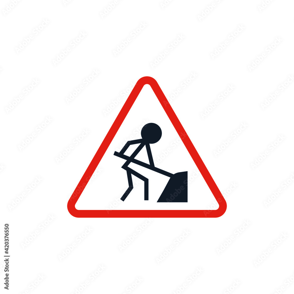 Construction sign, road work sign icon, isolated on white background Construction sign, road work sign icon, isolated on white background