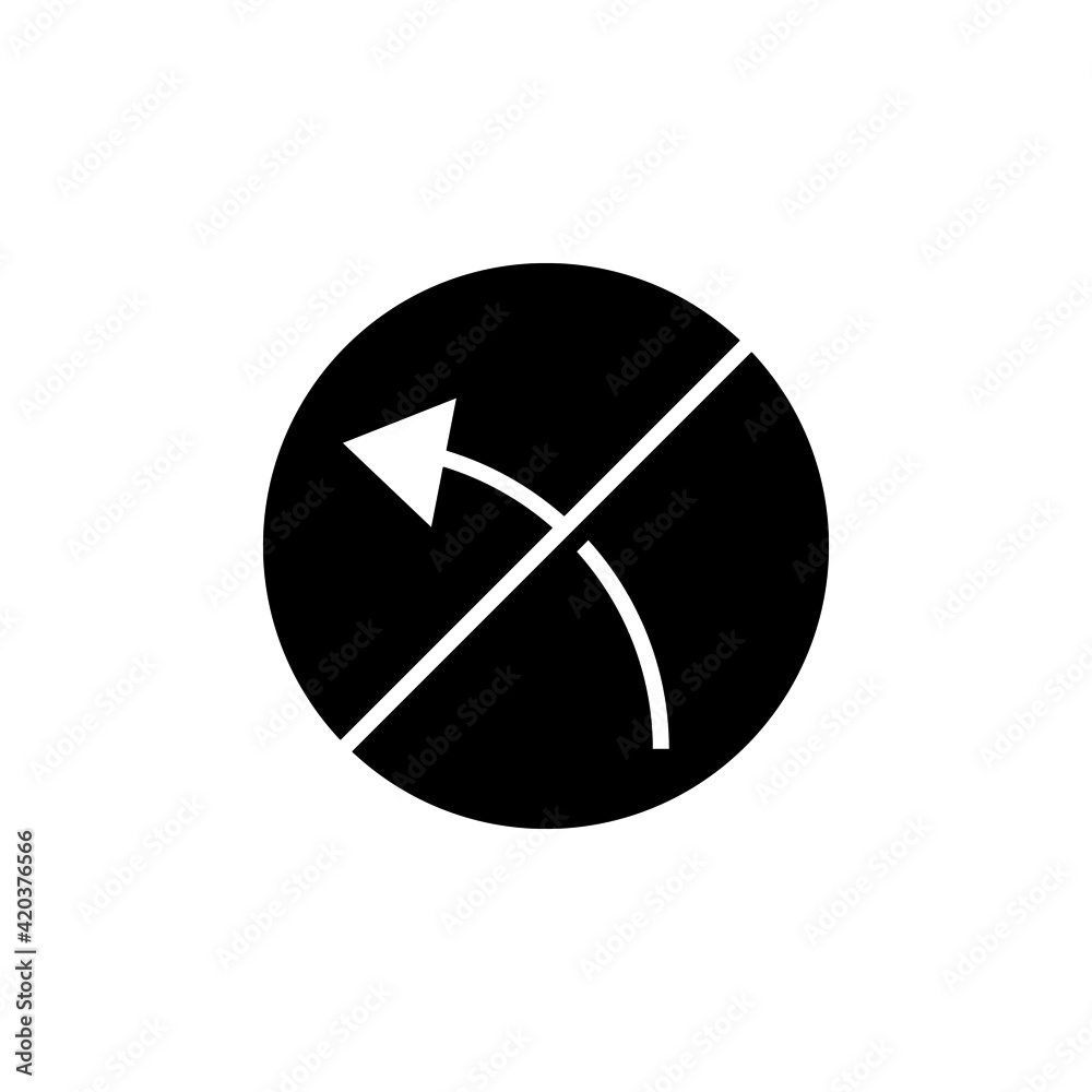 No left turn sign, left turn prohibited icon, isolated on white background No left turn sign, left turn prohibited icon, isolated on white background