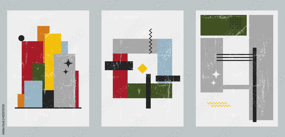 A set of three colorful aesthetic geometric backgrounds. Minimalist social media posters, cover designs, web, home decor. Vintage illustrations with squares, rhombuses, rectangles, stars, stripes. A set of three colorful aesthetic geometric backgrounds. Minimalist social media posters, cover designs, web, home decor. Vintage illustrations with squares, rhombuses, rectangles, stars, stripes.