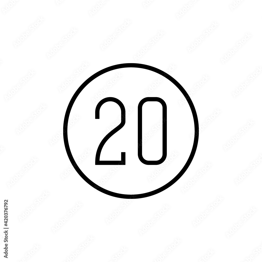 20 kmh speed limit vector sign, Speed limit signs of 20 km symbol, icon isolated on white background 20 kmh speed limit vector sign, Speed limit signs of 20 km symbol, icon isolated on white background