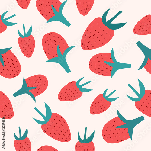 Seamless background with red strawberries. Hand drawn vector