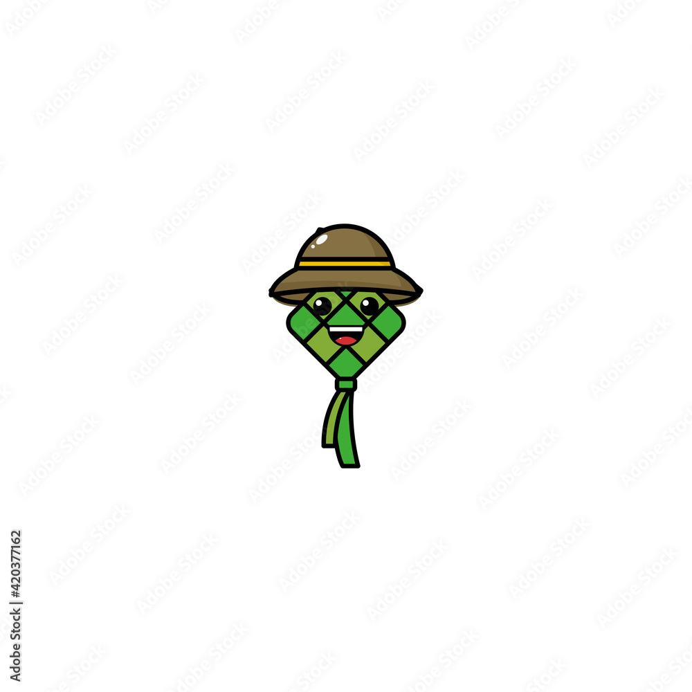 Obraz premium Rice Diamond Cartoon Vector Illustration Design. Recomended For Ramadhan Mascot. With Outline, Cute, And Simple Style.