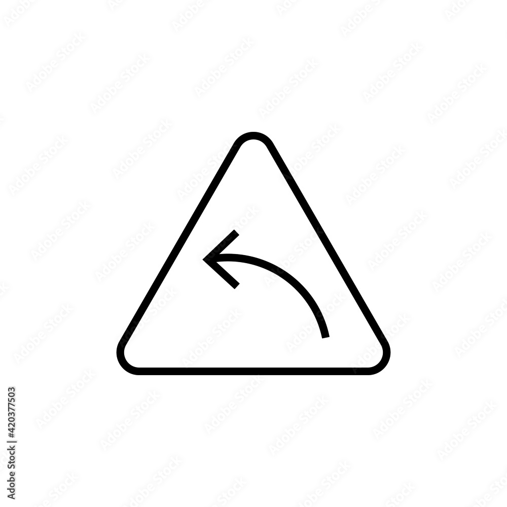 Left turn traffic sign vector icon, isolated on white background Left turn traffic sign vector icon, isolated on white background