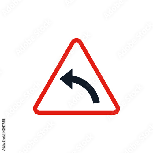 Left turn traffic sign vector icon, isolated on white background