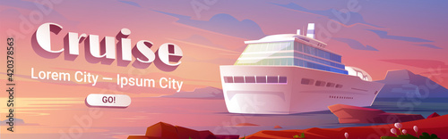 Sea liner cruise cartoon landing page, book ticket