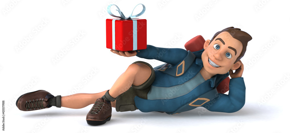 Fun illustration of a 3D cartoon backpacker Fun illustration of a 3D cartoon backpacker