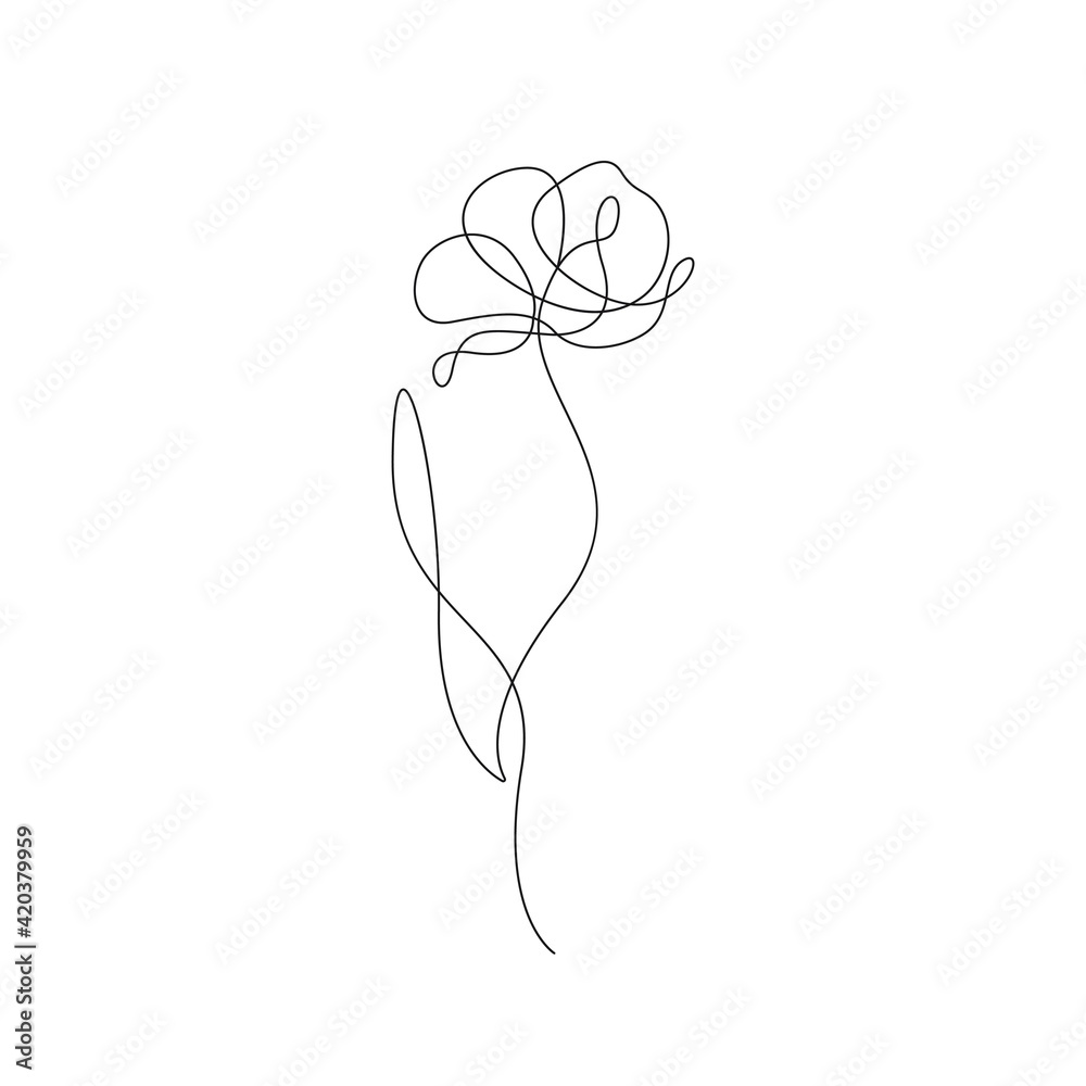 Fototapeta Flower Vector Hand Drawn Line Art Drawing. Minimalist Trendy Contemporary Floral Design Perfect for Wall Art, Prints, Social Media, Posters, Invitations, Branding Design.