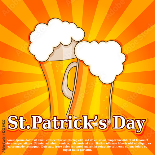 St. Patrick's Day! Beer Festival!  Vector isolated illustration with glass of beer on yellow background  