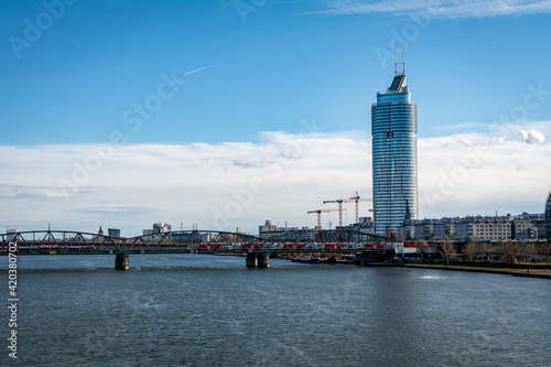 Obraz na płótnie Distant view on The Millennium Tower on Danube river in Vienna, Austria. w salonie
