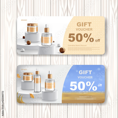 Gift voucher sale or festival sale. Cosmetic or skincare product. vector illustration.