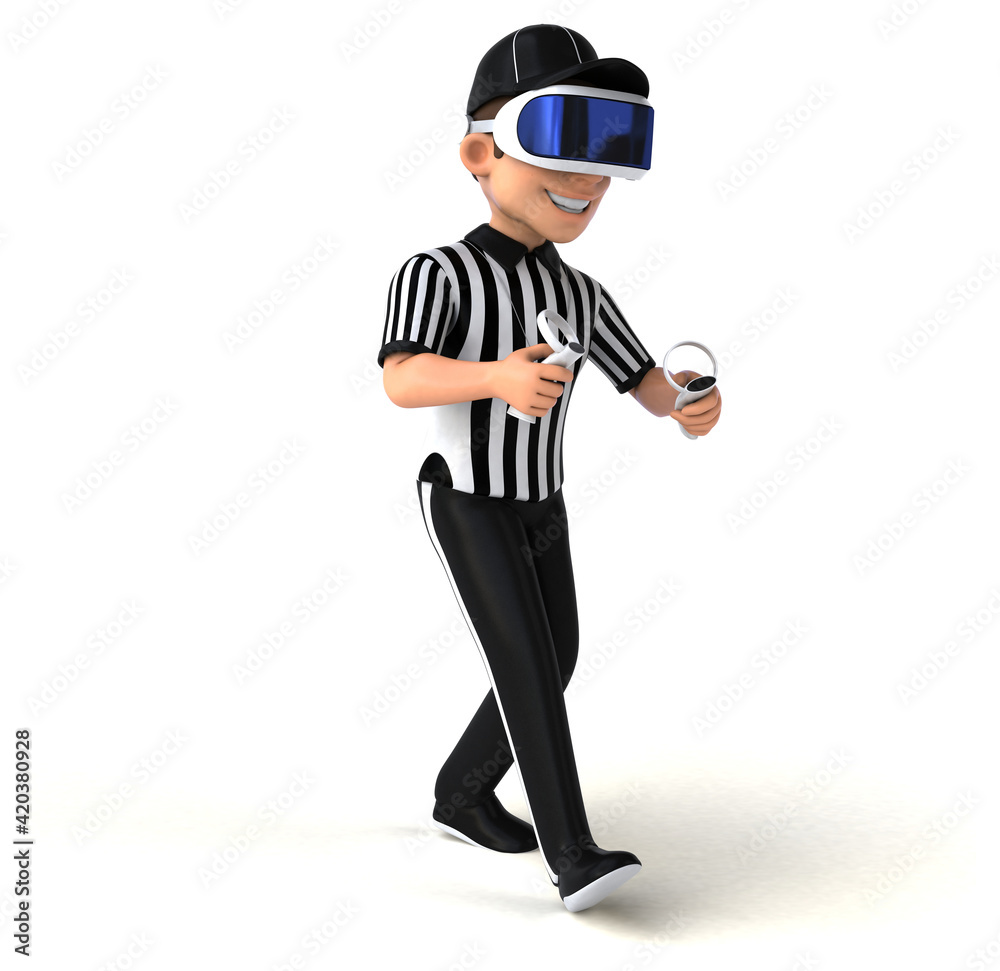 Fun 3D Illustration of a referee with a VR Helmet Fun 3D Illustration of a referee with a VR Helmet
