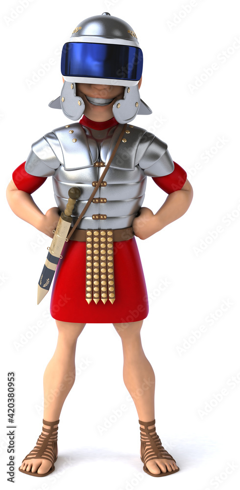 Fun 3D Illustration of a roman soldier with a VR Helmet Fun 3D Illustration of a roman soldier with a VR Helmet