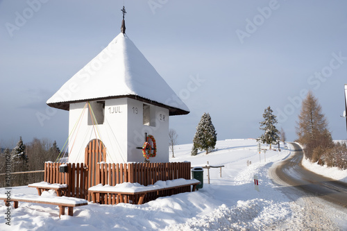A chapel on the edge of the village on the Lapszanka mountain pass in Poland