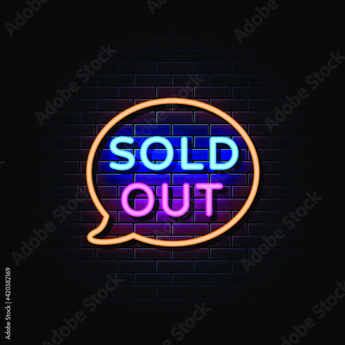 Sold out neon sign vector. Sold out design template neon sign