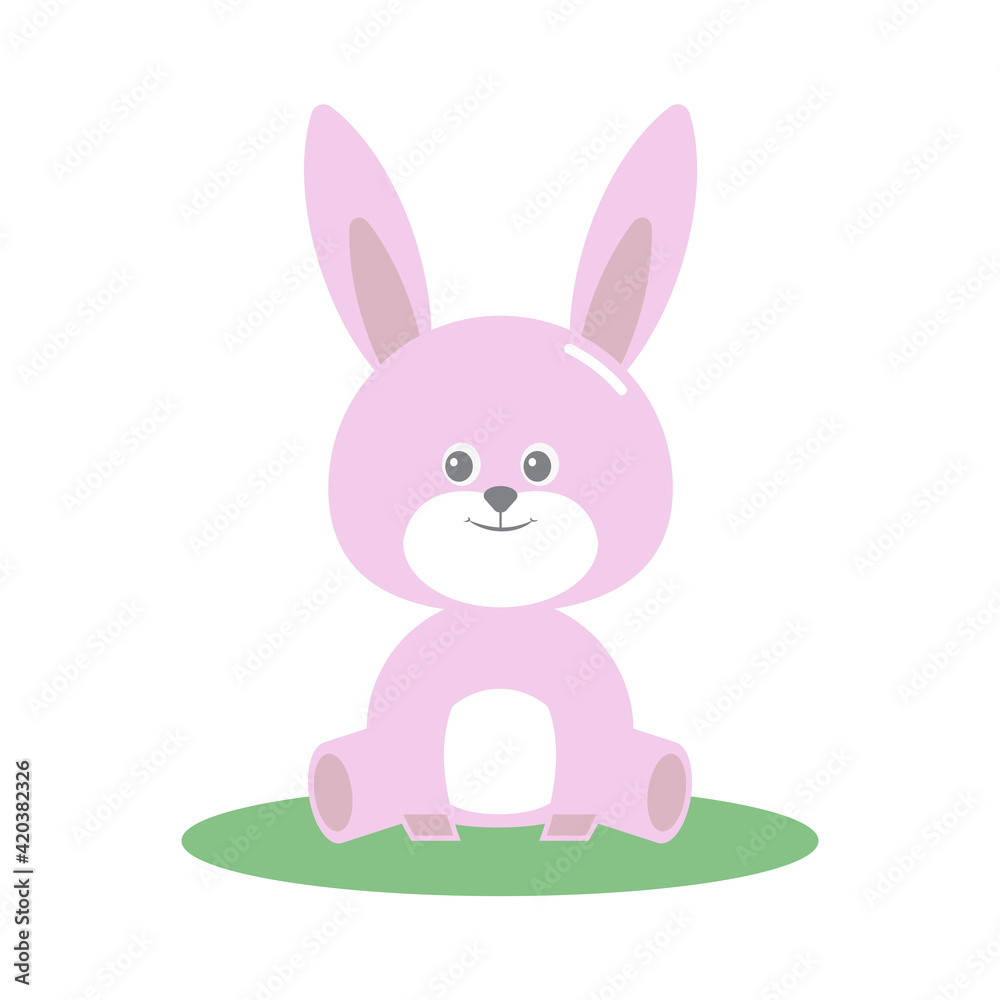 Cute, sweet bunny face with ears, decoration in cartoon style isolated on white background. Fashion print, adorable character rabbit. Easter greetings.