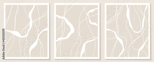 Templates with organic abstract shapes and line in nude colors