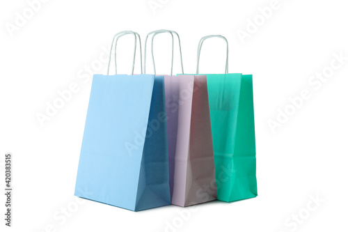 Colorful paper bags isolated on white background