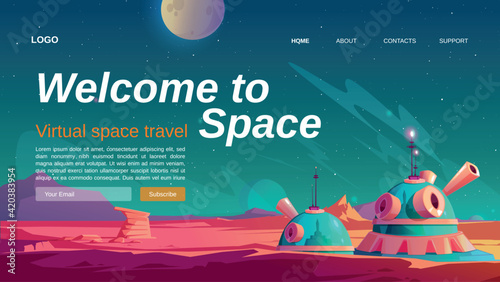 Virtual space travel banner with colony base