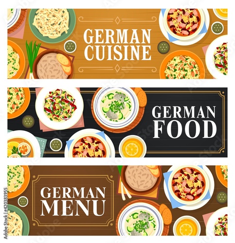 German cuisine food banners, Germany dishes, meals