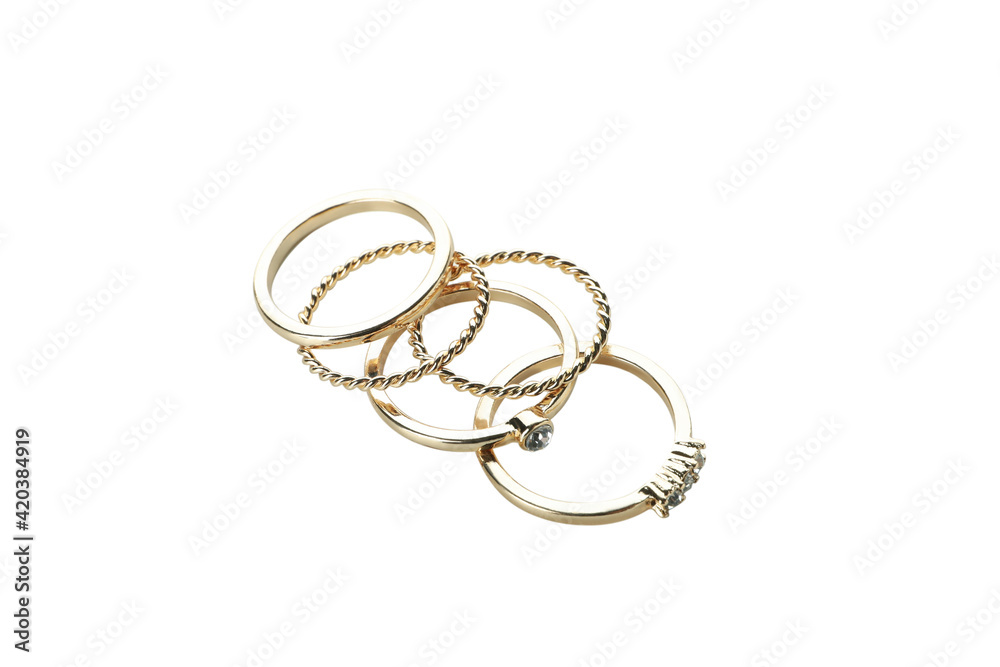 Different golden rings isolated on white background Different golden rings isolated on white background