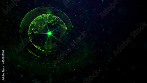 Fototapeta Naklejka Na Ścianę i Meble -  Digital green planet of Earth, 3D animation