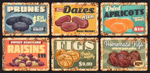Dried fruits dessert vector rusty metal plates