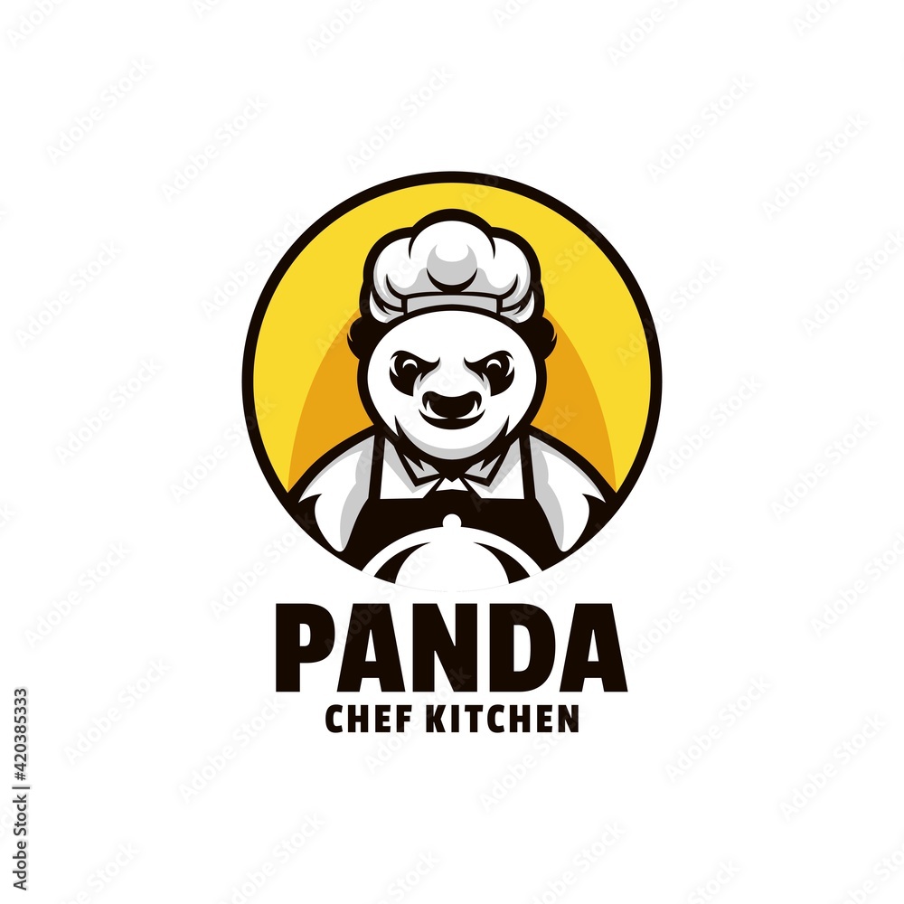 Vector Logo Illustration Panda Mascot Cartoon Style.