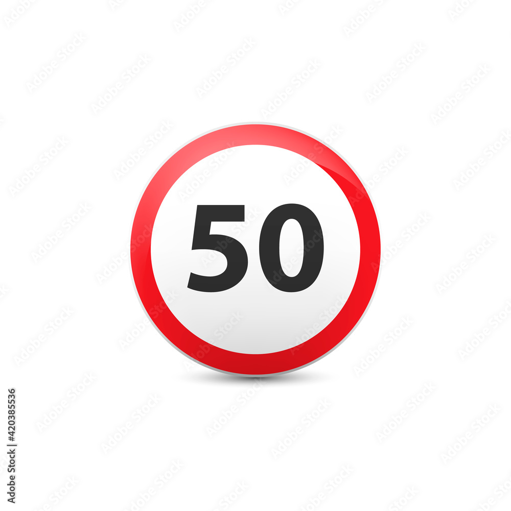 50 speed limitation road sign on white background. 50 speed limitation road sign on white background.