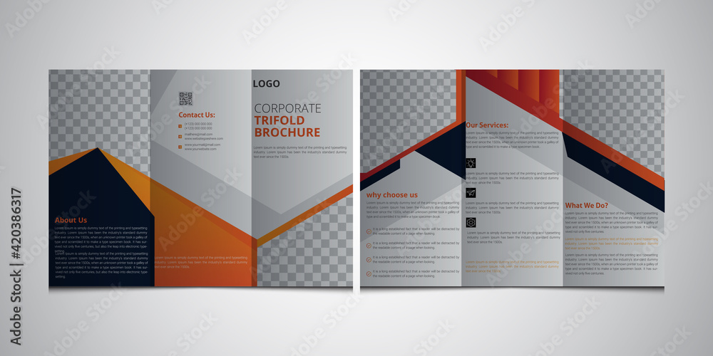real estate modern brochure design for your business. Triangle orange black Red elegance business trifold business Leaflet Brochure Flyer template vector minimal flat design set