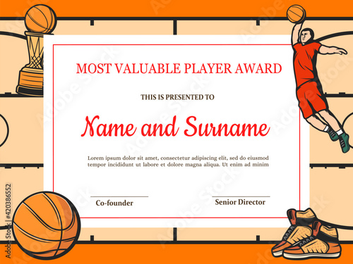 Certificate for basketball most valuable player