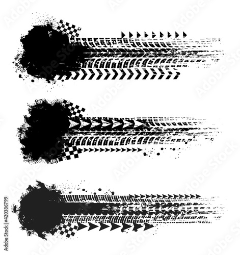 Offroad sport, tire prints with chequered flag