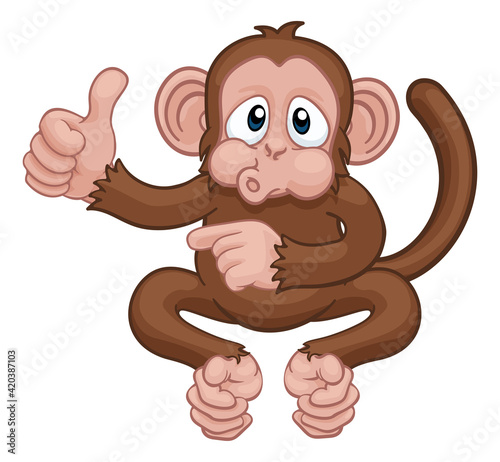 Monkey Cartoon Animal Thumbs Up and Pointing