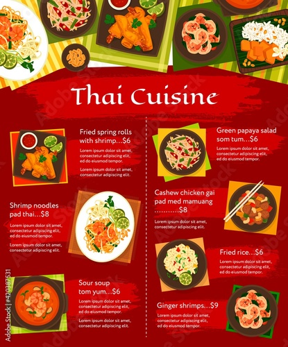 Thailand cuisine vector menu template Thai meals