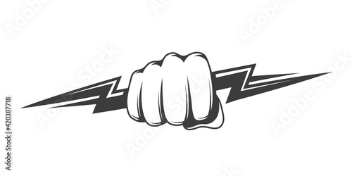 Fist and zipper isolated on white background photo