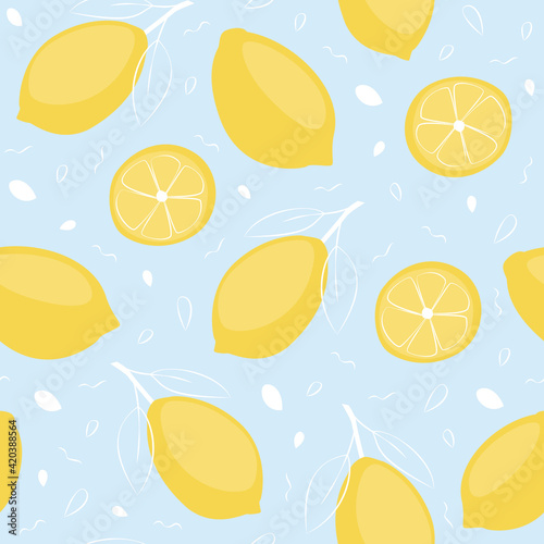 Lemon seamless pattern. Fruit summer background