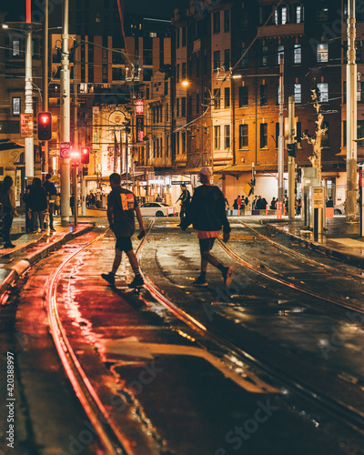 Photography City streets at night in the rain
