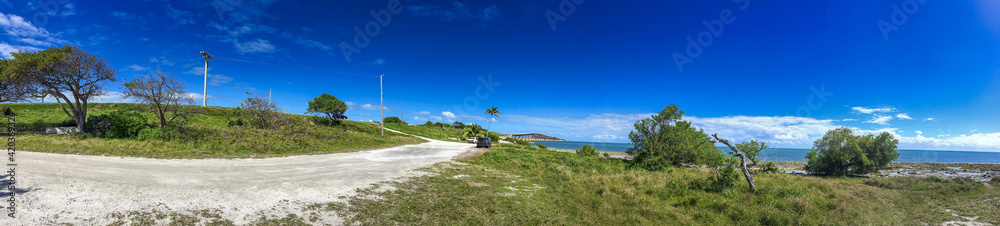 Bahia Honda State Park, Florida Keys. Tropical vegetation and old bridge
