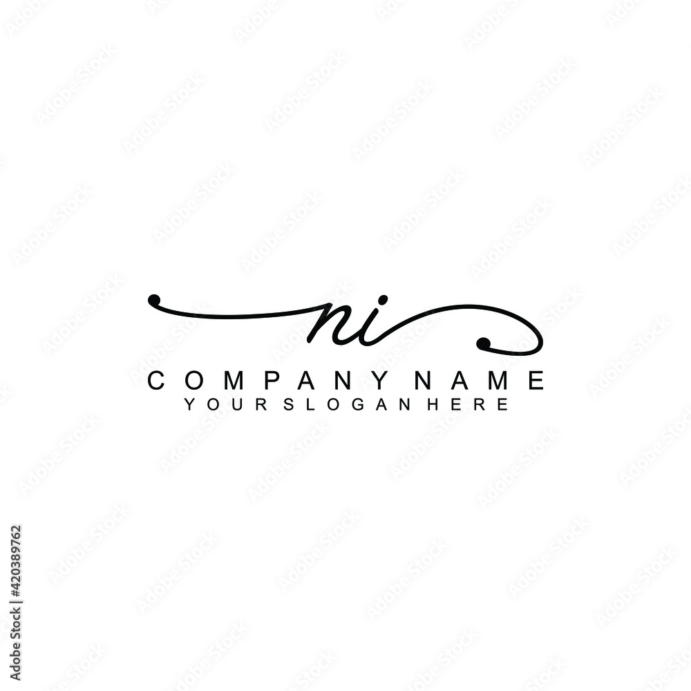 NI beautiful Initial handwriting logo template NI beautiful Initial handwriting logo template
