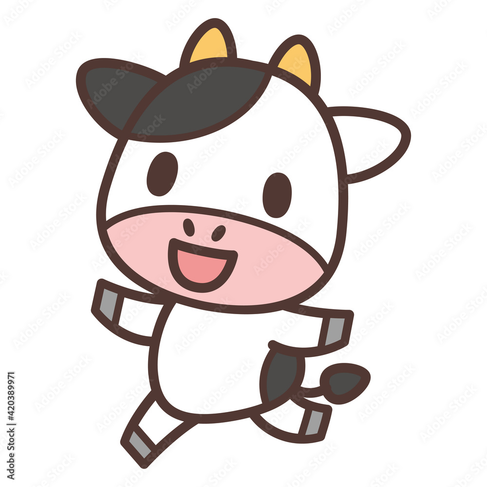 Skipping cow character スキップするかわいいうしのキャラクター