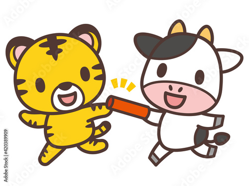 Pass the baton from the cow to the tiger                                        